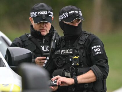 Police are pictured at a base set up at the Fairford Youth Football Club near RAF Fairford