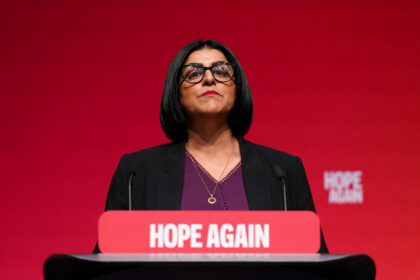 LIVERPOOL, ENGLAND - SEPTEMBER 28: Home Secretary Shabana Mahmood speaks during day two of