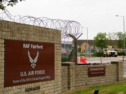 FAIRFORD, ENGLAND - SEPTEMBER 27: The main gate of RAF Fairford is pictured on September 2