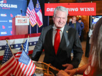 Republican U.S. Senate candidate Mike Collins meets with supporters at a primary night event on May 19, 2026 in Jackson, Georgia. Positions on the ballot in Georgia also include state governor, secretary of state and attorney general. (Photo by Jason Allen/Getty Images)
