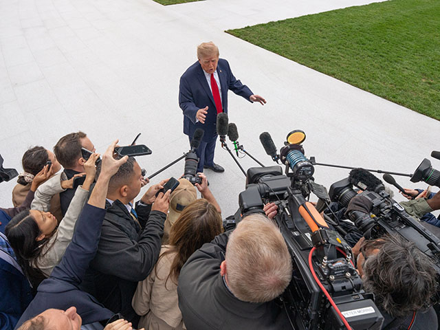 U.S. President Donald Trump speaks to the media on the South Lawn of the White House on September 26, 2026 in Washington, DC. Trump is traveling to Knoxville, Tennessee to attend the University of Tennessee vs. University of Texas College football game. (Photo by Aaron Schwartz/Getty Images)
