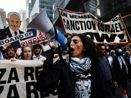 Protesters against Israeli Prime Minister Benjamin Netanyahu and his war in Gaza walk towa