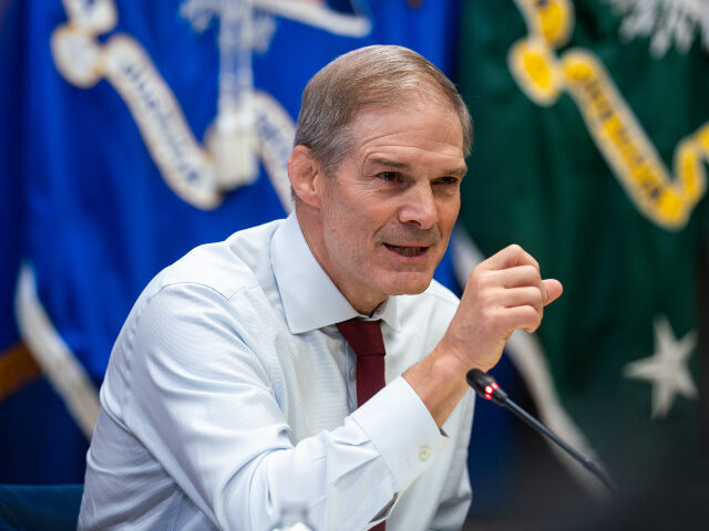 Chairman Jim Jordan (R-OH) speaks as U.S. Secretary of Homeland Security Kristi Noem testi