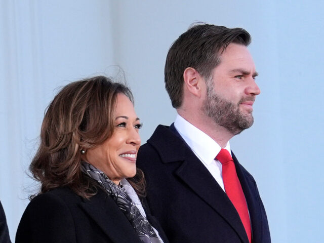 Vice President Kamala Harris, center right, and second gentleman Doug Emhoff, center left,