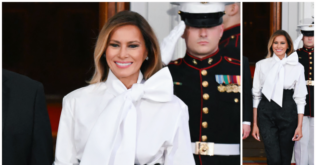 Fashion Notes: Melania Trump is Tr&egrave;s Chic for U.S.-China State Dinner in YSL Bow Blouse, D&G Tuxedo Pants