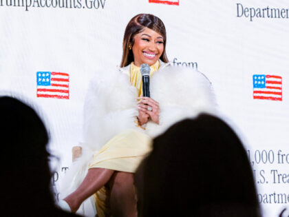 Rapper Nicki Minaj speaks during the Trump Accounts Launch Summit in Washington, DC, US, o