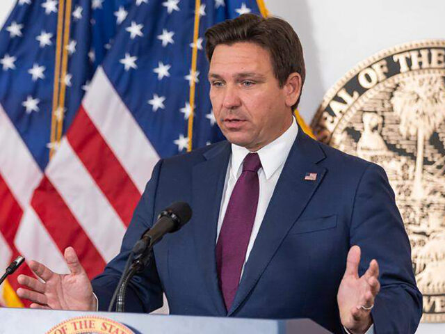 Florida Gov. Ron DeSantis speaks with reporters after delivering his State of the State ad
