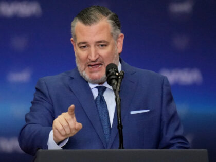 Sen. Ted Cruz, R-Texas, speaks before President Donald Trump arrives at NASA's Johnso