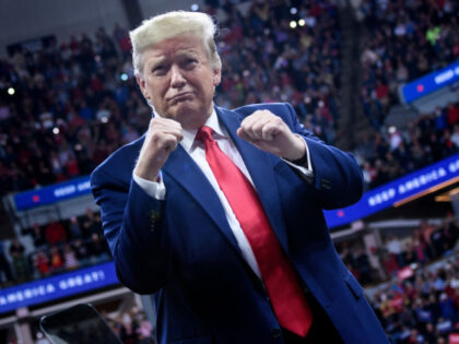 US President Donald Trump attends a "Keep America Great" rally at the Target Cen