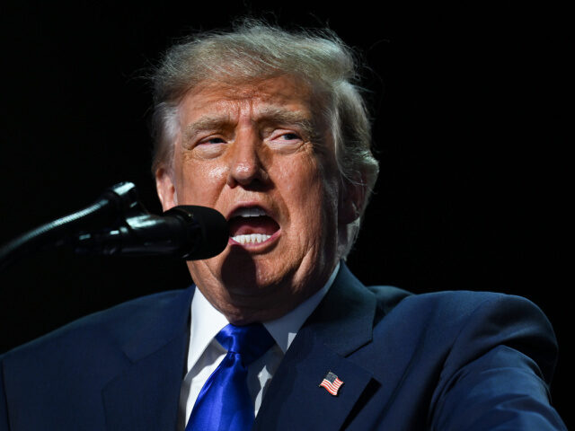 U.S. President Donald Trump speaks on stage on the first day of the 2026 Republican Nation