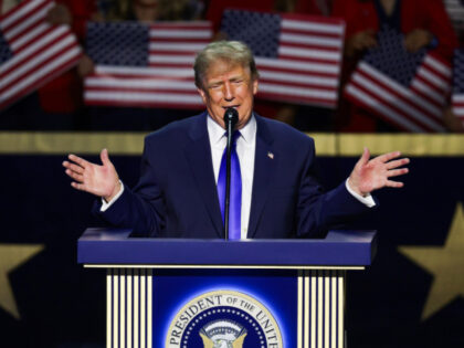 U.S. President Donald Trump speaks on stage on the first day of the 2026 Republican Nation