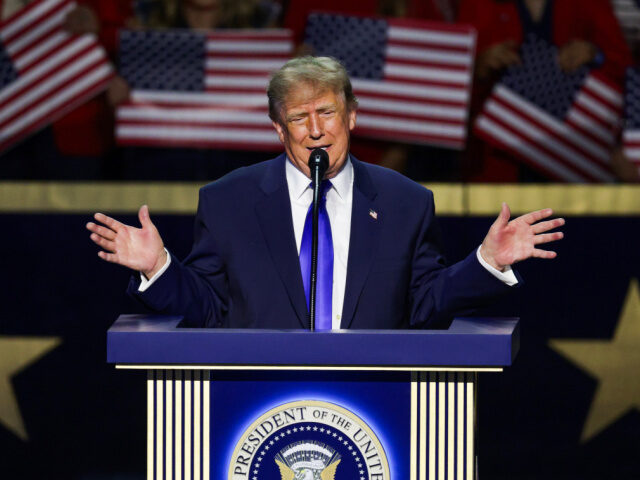 U.S. President Donald Trump speaks on stage on the first day of the 2026 Republican Nation