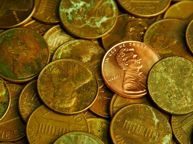 A shiny new penny among old ones