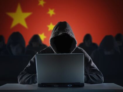 Many chinese hackers in troll farm. Privacy and security concept.
