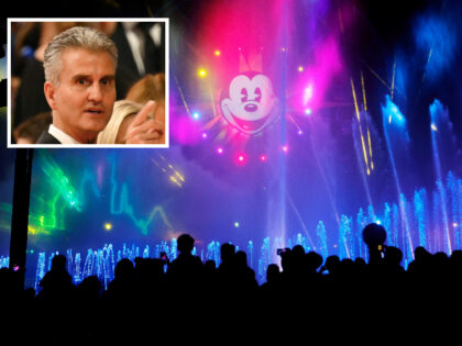 An all-new nighttime water show "World of Color Happiness!" is seen at Disney Ca