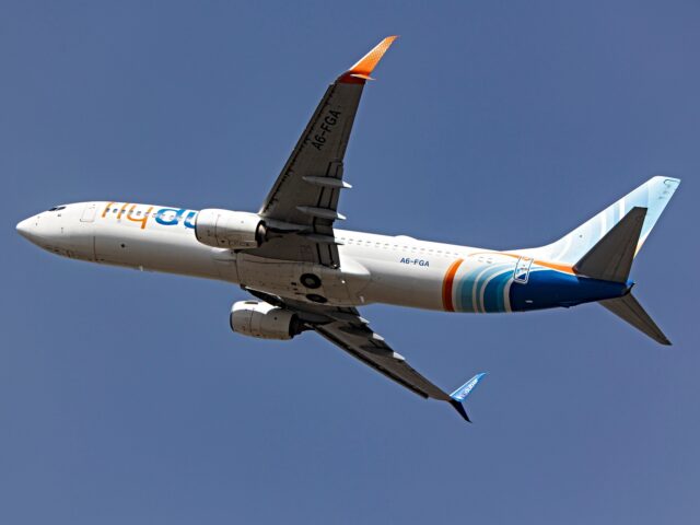 lydubai Boeing 737-800 aircraft as seen during takeoff and flying phase as it departs from