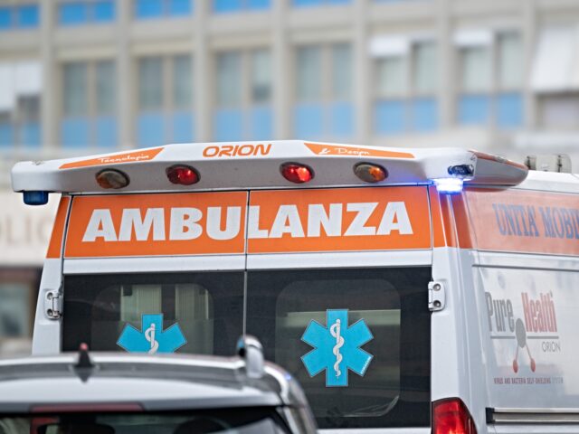 14 March 2025, Italy, Rom: An ambulance drives in front of the Agostino Gemelli Polyclinic