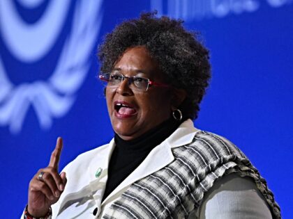 Barbados' Prime Minister Mia Amor Mottley speaks during the opening ceremony of the COP26