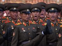 North Korean soldiers participate in a mass military parade at Kim Il-Sung square in Pyongyang on October 10, 2015. North Korea was marking the 70th anniversary of its ruling Workers' Party. AFP PHOTO / Ed Jones (Photo credit should read ED JONES/AFP via Getty Images)