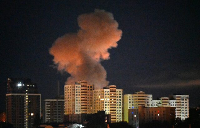 Smoke from an explosion rises following Russian missiles strike in Kyiv, Ukraine, early on