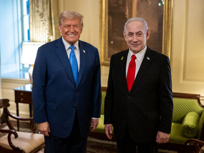 President Donald Trump and Israeli Prime Minister Benjamin Netanyahu speak privately in th