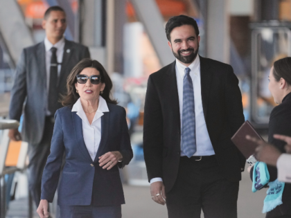 New York Gov. Kathy Hochul and New York City Mayor Zohran Mamdani arrive to a news confere