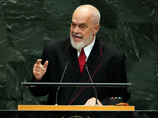 Title: UN General Assembly Albania Image ID: 26268633305002 Article: Albania's Prime Minister Edi Rama speaks during the 81st session of the United Nations General Assembly at United Nations headquarters, Friday, Sept. 25, 2026. (AP Photo/Seth Wenig)