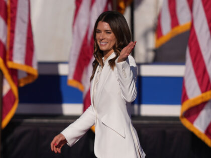 Danica Patrick arrives to speak before Republican presidential nominee former President Do