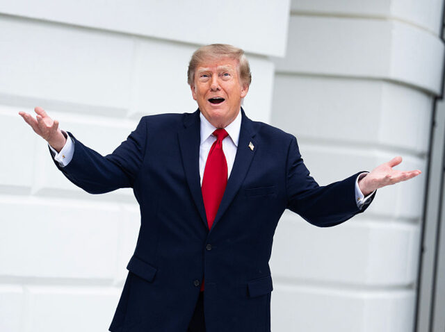 Donald Trump President Donald Trump arrives for a ribbon-cutting ceremony for the new helipad on the So
