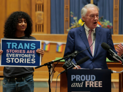U.S. Sen. Ed Markey (D-MA) speaks at a rally for transgender youth at the Lutheran Church