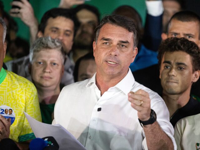 Flávio Bolsonaro responds to polling Flavio Bolsonaro, Brazilian presidential candidate, speaks during a press conference at th
