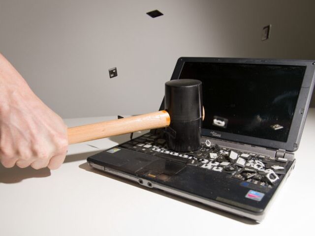 This picture taken in London on May 9, 2013 is a posed image of a laptop computer's k