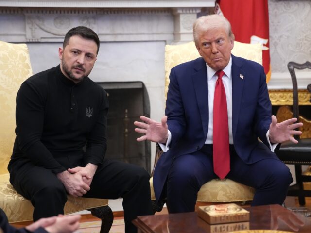 WASHINGTON, DC - FEBRUARY 28: U.S. President Donald Trump (R) and Ukrainian President Volo