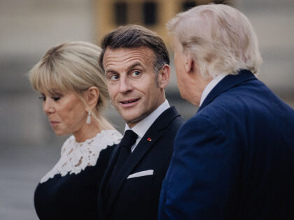 Emmanuel Macron President of the French Republic and his wife Brigitte Macron welcome Dona