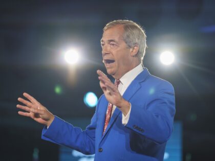 Reform UK leader Nigel Farage speaking at the Reform UK First 100 Days rally, in Doncaster