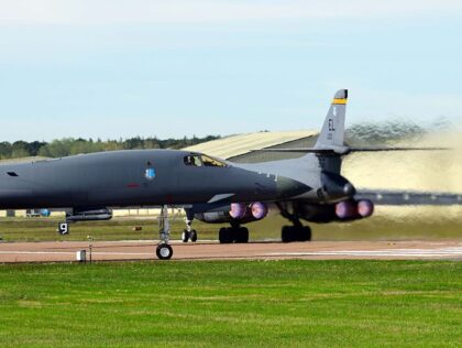 FAIRFORD, ENGLAND - OCTOBER 4: B1 bombers taxis to the runway to depart for home at RAF Fa