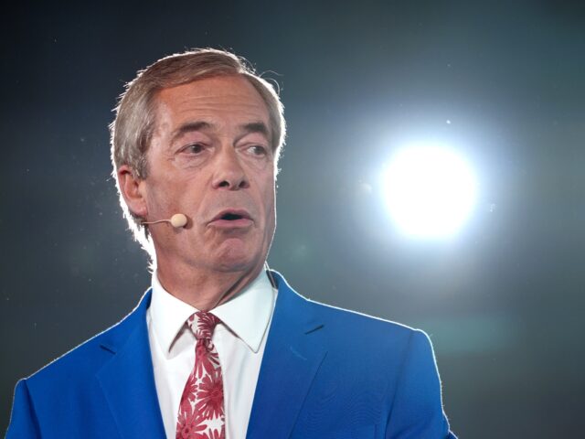DONCASTER, ENGLAND - OCTOBER 01: Reform UK Leader Nigel Farage speaks during a Reform UK r