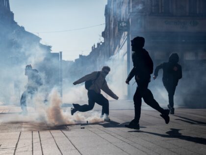 NANCY, FRANCE - OCTOBER 05: Demonstrators clash with police officers during a student prot