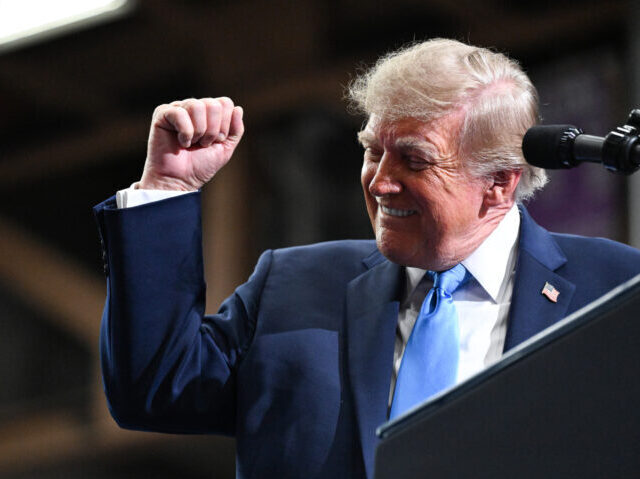 VANDALIA, OHIO - OCTOBER 03: U.S. President Donald Trump speaks on stage at the Butler-Van
