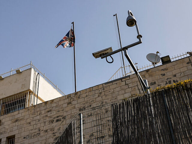 ISRAEL-PALESTINIAN-CONFLICT-DIPLOMACY The British diplomatic flag flutters outside the British consulate in Jerusalem on October