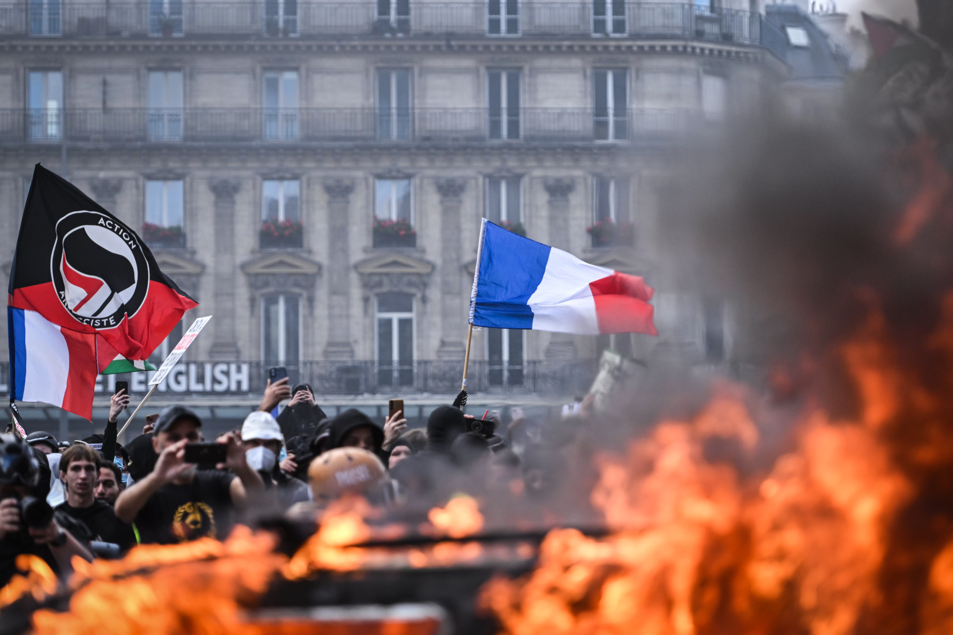 Protesters participate in a march against the high cost of living in Paris as part of nationwide demonstrations in France, on October 17, 2026. (Photo by Firas Abdullah/Anadolu via Getty Images)