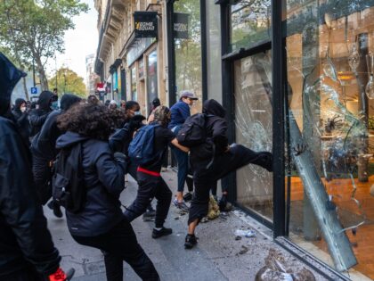 PARIS, FRANCE - OCTOBER 17: A shop is vandalised and looted during demonstrations on Octob