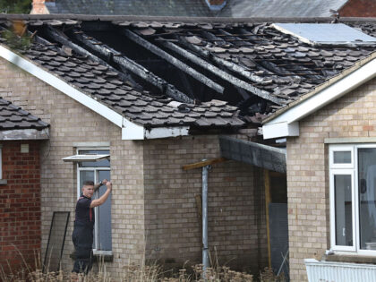 LEVERINGTON, ENGLAND - OCTOBER 22: A roof damaged by fire is obvious at Roman Court as tea