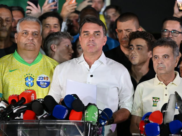BRASILIA, BRAZIL - OCTOBER 25: Presidential candidate Flavio Bolsonaro speaks after the re