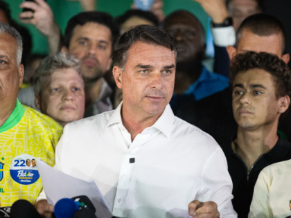 Flavio Bolsonaro, Brazilian presidential candidate, speaks during a press conference at th