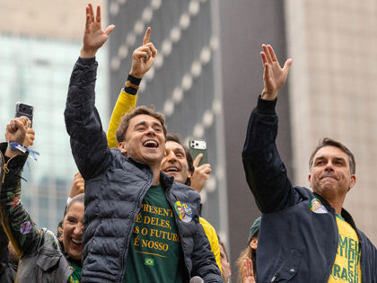 Congressman Nikolas Ferreira, left, and Flavio Bolsonaro, Brazilian presidential candidate