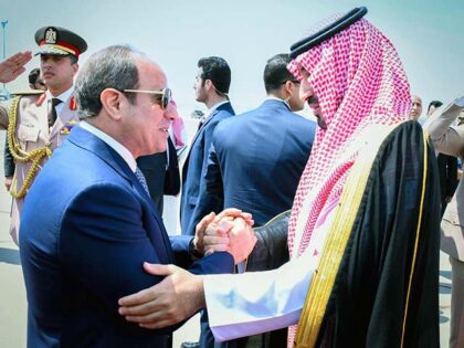 Egyptian President Abdel Fattah el-Sisi (L) meets with Saudi Crown Prince Mohammed bin Sal