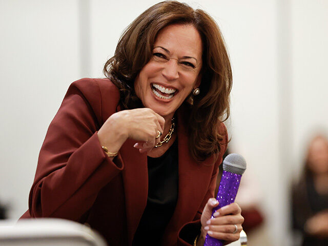 GettyImages2297796947 Former U.S. Vice President Kamala Harris laughs while speaking at the third annual SHE LEA