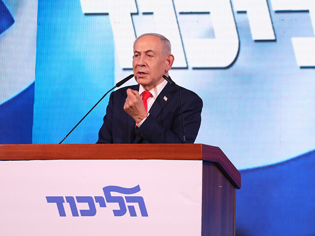 GettyImages2301851504 Benjamin Netanyahu, Israel's prime minister, speaks to supporters after polls closed at th