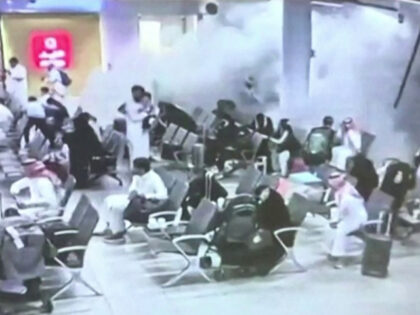 This screen grab taken from CCTV footage played on a screen during a press conference by t